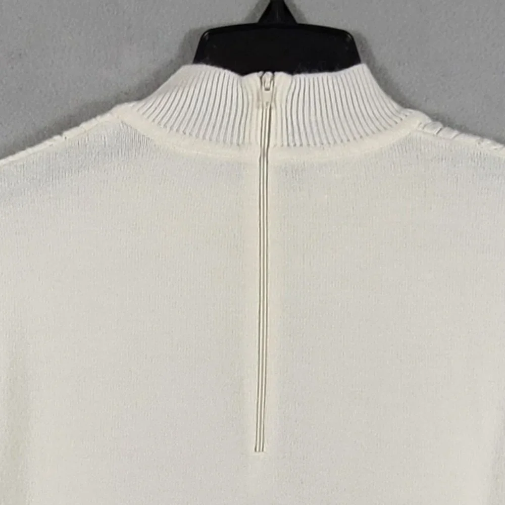 Vtg Koret White Mock Neck Pullover Sweater Short Sleeve Zip Back Size Medium? - Picture 4 of 6